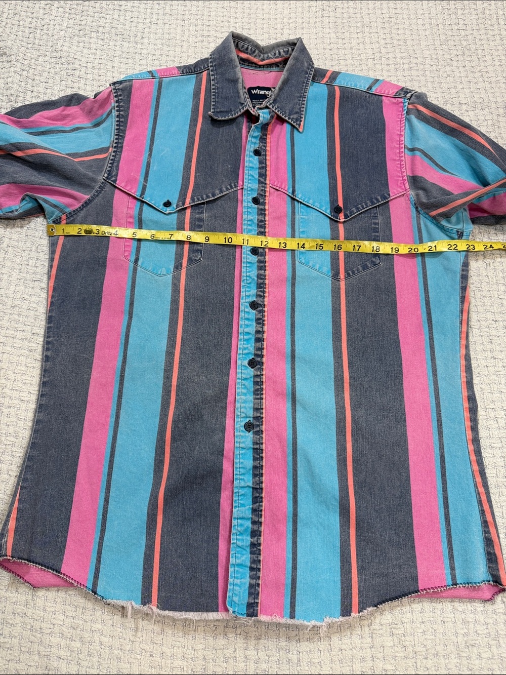 Vtg 90’s Wrangler Brush Popper Button Up Long Sleeve Pink Turquoise Blue Orange - Picture 11 of 16